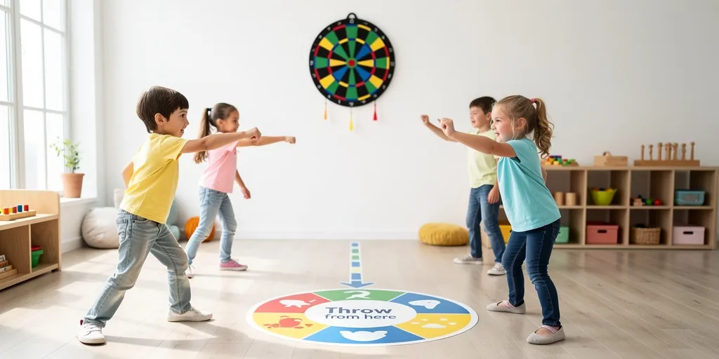 La distance idéale pour un jeu de fléchettes Montessori pour enfant avec un repère simple